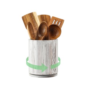 Organizador Giratorio de Utensilios de Cocina de Madera de Acacia de Lujo, Rotación de 360 Grados, Organizador de Almacenamiento para Encimera de Cocina con Juego de Espátulas - Product Image 1
