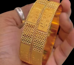 STUNNING SPARKLES Designer Trendy One Gram <b>Gold</b> Plated Micro Italian Polish Wedding Two Pair <b>Bangle</b> <b>Set</b> for Women - Product Image 2