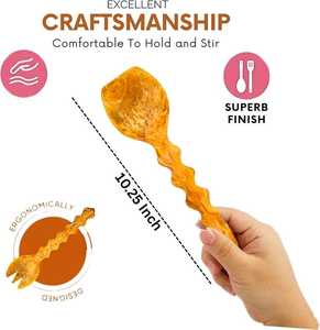 ชุดช้อนส้อมเสิร์ฟสลัด 2 ชิ้น ทำด้วยมืออย่างประณีต วัสดุทองเหลืองและเรซิ่น คุณภาพดีเยี่ยม ด้ามจับเคลือบทอง - Product Image 2