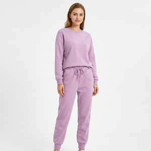 Women's Lavender Fleece Eco-Friendly 360g Sweatshirt Jogger Set Casual Loose Fit Full Sleeve Crew Neck Solid Color All Set - Product Image 3