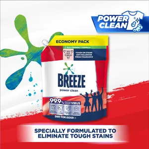 Detergente líquido para ropa Breeze Power Clean, recarga de 3,2 kg, fórmula de limpieza profunda para manchas y olores persistentes - Product Image 2