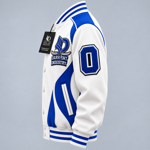 Chaqueta Varsity Blanca y Azul para Hombre, con Logotipo Estampado, Estilo Preppy, Transpirable, Cuello Alto, para Otoño, Corte Regular, Cierre de Botones - Product Image 4