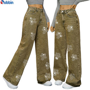 Pantalon Baggy Femme Personnalisé avec Strass, Taille Haute, Style Tendance, Jean Ample Droit en Denim pour Femme, Nouvelle Collection Automne - Product Image 6