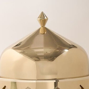 Stunning Metal Gold Finish Chafing Dish Featured Inside An Architectural Arch Cutout <b>Stand</b> With Pointed Dome Lid Used In Wedding - Product Image 6
