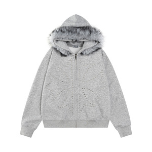 Vente en gros de sweats à capuche zippés 100% coton, sans doublure, col rond, avec fausse fourrure, impression de votre marque, unisexe, personnalisable - Product Image 2