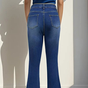 Pantalon en jean évasé pour femme, coupe skinny, longueur intégrale, denim délavé, haute qualité - Product Image 4