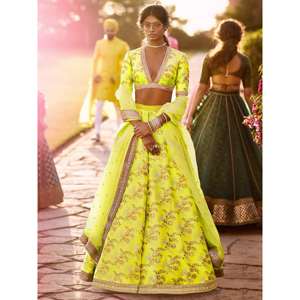Lehenga Choli de Satén Bordado en Colores Neón Hipnóticos para Bodas, Semi-Confeccionado, de Zeel Clothing - Product Image 1