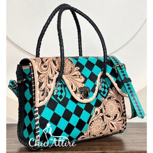 Bolso Tote de Cuero Genuino de Vaca Hecho a Mano Premium 2026 con Patrón a Cuadros y Floral, Bolso de Hombro Estilo Vaquera, Bolso de Diseñador - Product Image 1