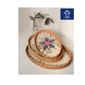 SUPERIOR MATERIAL Safe Clean Eco Rattan <b>Pearl</b> Tray Pure Shell Inlay Craft Best For Desk Organizing And Food Displaying Bulk Sale - Product Image 1