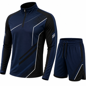 Men's Quarter-<b>Zip</b> Pullover Shorts Set Solid Color Breathable Knitted 100% Polyester Casual Outdoor Spring - Product Image 1