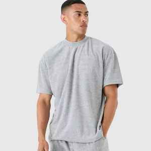 Camiseta de Cuello Redondo Gris para Hombre, Color Sólido, Tejido de Algodón, Informal, para Verano, Manga Corta, Estilo Liso Teñido - Product Image 1