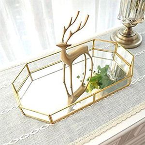 Luxury Gold Mirror Tray Octagon Metal Decorative Tray <b>Makeup</b> Jewelry Organizer <b>Vanity</b> Countertop Serving Tray for Home Decor - Product Image 5