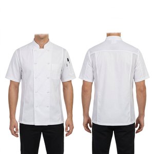 160 GSM Woven Poly Cotton Chef <b>Jacket</b> <b>White</b> <b>Short</b> Sleeve Double Breasted Kitchen Uniform with Breathable Mesh Side Panels - Product Image 1