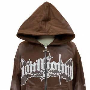 Sweat à capuche zippé personnalisé avec logo brodé, en coton molletonné 450 g/m², couleurs sur mesure, pour homme. - Product Image 4