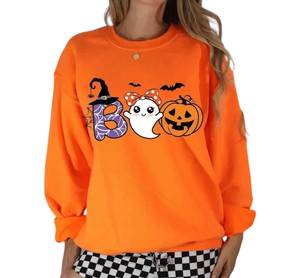 <b>Halloween</b> <b>Women</b> Casual Crew Neck Long Sleeve Sweatshirt Pullover Custom Heat Transfer Print Front Autumn Winter Party Wear OEM - Product Image 2