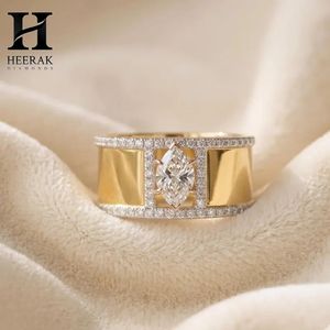 Anillo de declaración de banda ancha con diamante cultivado en laboratorio de corte marquesa para mujer - Product Image 3