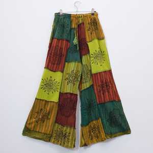 Pantalon large à taille haute en patchwork avec cordon de serrage et poches, style bohème, coton écologique, style été - Product Image 3
