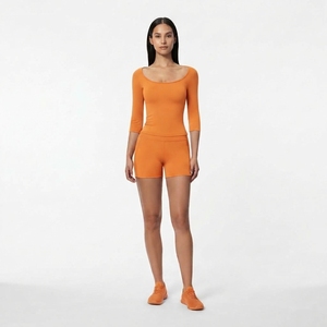 Women’s Athletic Two Piece Set <b>Long</b> <b>Sleeve</b> <b>Top</b> and Fitted Shorts Stretch <b>Workout</b> Fitness Training Apparel Manufacturer - Product Image 6