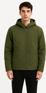 Chaqueta con Capucha Olive Shield – Prenda Esencial de Invierno Premium con Cierre Frontal Minimalista, Corte Entallado Inteligente y Acabado Suave Mate - Product Image 1