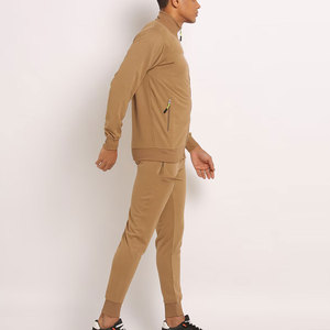 Ensemble de survêtement marron pour homme, fermeture éclair intégrale, col montant, tenue décontractée, respirant, polyester et coton, coupe classique, poches latérales - Product Image 4