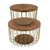 IJzeren metalen fruitmand met houten deksel |   Glanzende afwerking |   Multifunctionele moderne fruitmand |   Ruime keukentafel