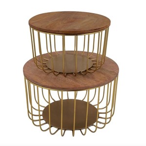 Round Metal Fruit <b>Basket</b> Wooden Lid Set | Glossy Finish | Multifunctional Modern Fruit Storage Bowl | Kitchen Table Organizer - Product Image 1