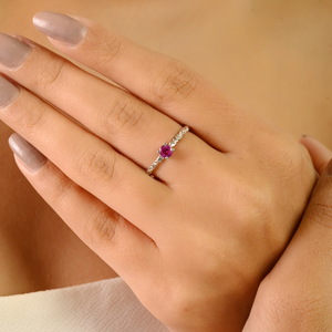 แหวนพลอยทับทิมทรงกลมดีไซน์เรียบง่ายคุณภาพสูงราคาประหยัด ทองคำขาวแท้ 14K เหมาะสำหรับสวมใส่ทุกวัน - Product Image 2