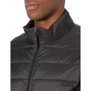 Chaqueta Acolchada Negra para Hombre, Cuello Alto, Cierre de Cremallera, Resistente al Viento, Corte Regular Informal, Relleno de Poliéster, para Otoño - Product Image 6