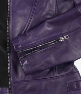 Chaqueta de Motociclista Personalizada para Mujer, de Cuero Vacuno Genuino Morado, Corte Ajustado, con Cierre, Ecológica, Impermeable y Transpirable - Product Image 6