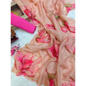 Saree à imprimé floral de créateur pour les fêtes, robes de bal élégantes - Product Image 3