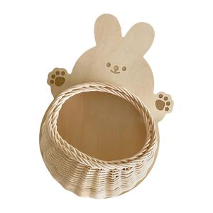 Cesta de Almacenamiento Decorativa de Pared para Cuarto de Bebé, Diseño de Cabeza de Conejo, de Madera y Ratán, Organizador de Artículos Pequeños para Dormitorio Infantil, Venta al Por Mayor - Product Image 2