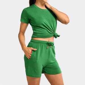 Wholesale High Quality Best Selling Women's Solid Casual Two Piece T-shirt and Shorts Set for Summer Ankle-Length Eco-Friendly - Product Image 3