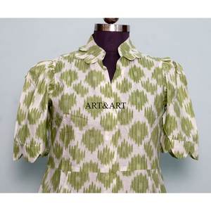 Vestido Midi de Algodón Ecológico con Estampado Floral para Mujer, Cuello en V, Manga Corta, Decoración con Botones, Silueta en A, Lavable - Product Image 2