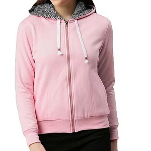 Sudadera con capucha rosa para mujer, con cremallera, color sólido, forro polar, manga larga, tejida, para otoño - Product Image 1