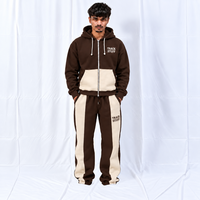 Ensemble de survêtement unisexe personnalisé respirant imprimé pour l'automne, comprenant un sweat à capuche zippé oversize et un pantalon de survêtement large, style streetwear assorti