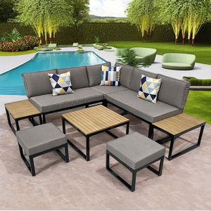 SF00102 Luxury Modern Steel Acacia Wood L-Sectional Garden Sofa Set CD 230gr <b>Cushion</b> Patio Hotel Villa Poolside Living Room - Product Image 4
