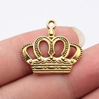 Colgante de Corona Real de 27x24mm, de Aleación de Zinc Plateado Antiguo, con Diseño Calado y Puntos, para Pulsera de Cumpleaños de Princesa