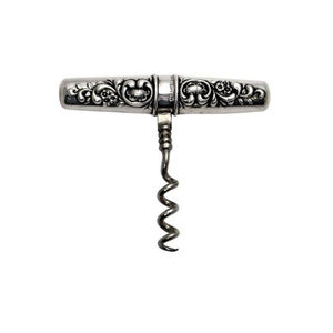 Tire-bouchon de voyage pliable en argent sterling au design antique, ouvre-bouteille de vin orné de motifs floraux et coquillages en relief, accessoire de bar de poche - Product Image 1