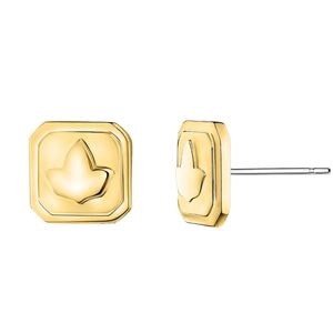 Boucles d'oreilles clous carrées en or avec motif feuille en relief, style géométrique, élégantes, bijoux de mode pour femme, pour tous les jours et les soirées - Product Image 2