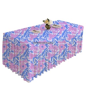 Mantel plisado rectangular con estampado de bloques de mano florales elegantes estilo de granja indio de algodón puro para bodas y uso al aire libre - Product Image 2