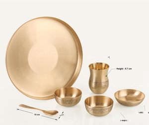 Juego de vajilla de lujo de bronce Kansa, elegante, ecológico, tradicional indio, de metal premium, con platos, cuencos y cucharas. - Product Image 6