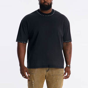 Camiseta Vintage Negra de Algodón con Pedrería al por Mayor, Personalizada, Oversize, de Alto Gramaje, Estilo Urbano, Lisa, Fabricante de Marca Privada - Product Image 4