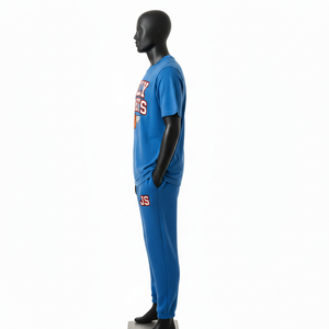 Cotton Blend Short Sleeve Tee and Jogger Set Men Two Piece Outfit Custom Heat Transfer Logo Solid Color T shirt and <b>pant</b> men's - Product Image 2