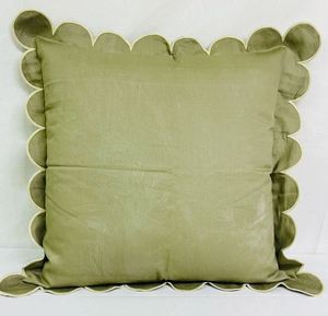 Embroidered Cotton Cushion Cover with Scalloped <b>Edge</b> Pillow Cover On Sale Price By Manufacturer - Product Image 1