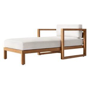 Chaise longue moderne minimaliste en teck massif avec accoudoirs, design épuré, lit de jour extérieur, mobilier de luxe pour patio et bord de piscine - Product Image 1