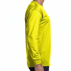 <b>Men</b> Long Sleeve T Shirt 100% Cotton Crew Neck Knitted Solid Yellow Casual Tee Regular Fit - Product Image 3