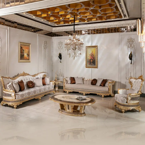 Juego de Sofás de Madera de Teca Clásica de Lujo, Muebles de Sala de Estar Estilo Europeo, Tallados a Mano, Tapizados, Ecológicos y Cómodos - Product Image 1