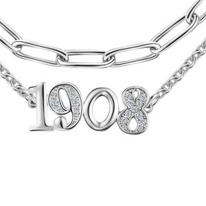 Collier superposé en argent 1908 avec pendentif numéro, chaîne à double maillon, bijou élégant et tendance pour femme, idéal au quotidien et pour les soirées - Product Image 6