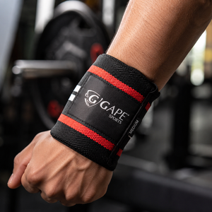 สายรัดข้อมือ GAPE SPORTS ไนลอน สีดำแดงขาวลายทาง ปิดด้วยแถบตีนตุ๊กแก สำหรับยกน้ำหนัก ราคาขายส่ง OEM ราคาถูก - Product Image 4