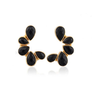 Handmade Gold plated Stud <b>Earrings</b> Gemsstone Black onyx <b>Earrings</b>. Teardrop Gemstone Jewelry - Product Image 2